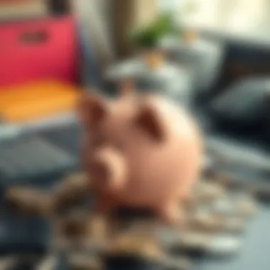 A piggy bank surrounded by coins and financial tools