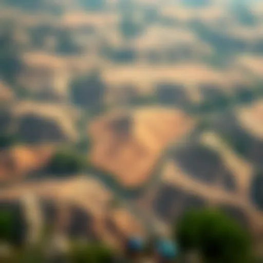 Aerial view of diverse raw land showcasing different terrains and ecosystems