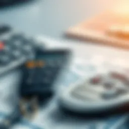 An illustration depicting a financial calculator and car keys symbolizing loan evaluation