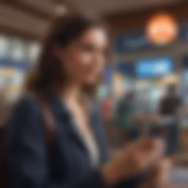 Traveler reviewing rewards program on a device