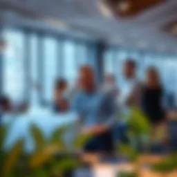 A dynamic office environment showcasing real estate professionals collaborating.