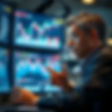 Data Analysis for Investment Decisions Investor analyzing data on multiple stock charts