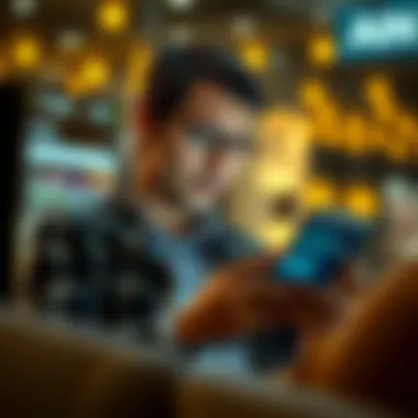 User Engagement with Finance Applications A user engaging with finance-related applications on a mobile device