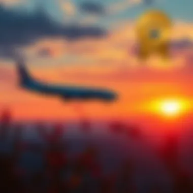 A scenic view of a plane taking off during sunset