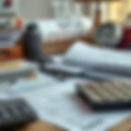 An organized workspace with tax documents and a calculator