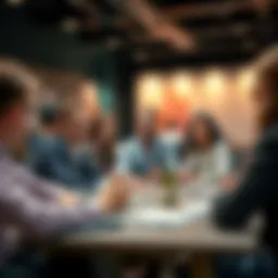 Illustration of a business meeting with employees discussing company ownership