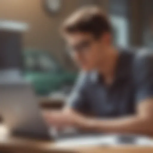 A young adult examining auto insurance options on a laptop