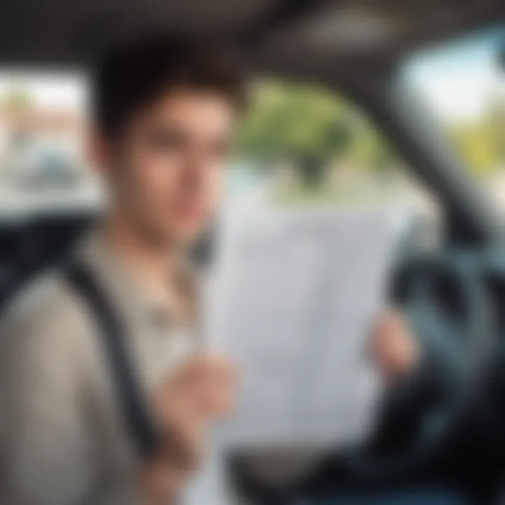 A young driver holding an insurance policy document