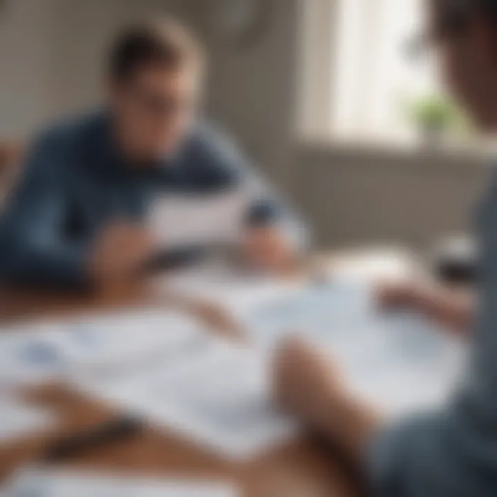 A focused individual examining paperwork