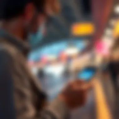 Exploring Travel Options with Credit Cards A traveler examining flight options on a smartphone