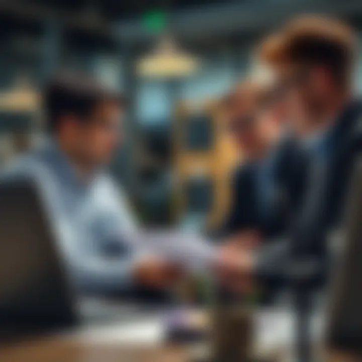 Tax preparers collaborating and discussing software solutions