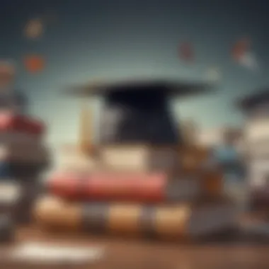 A graduation cap placed on a pile of books representing education and growth