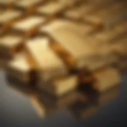 Gold bullion bars stacked with a reflective surface showing their luster