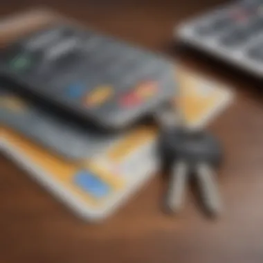 Credit card with car keys on a table